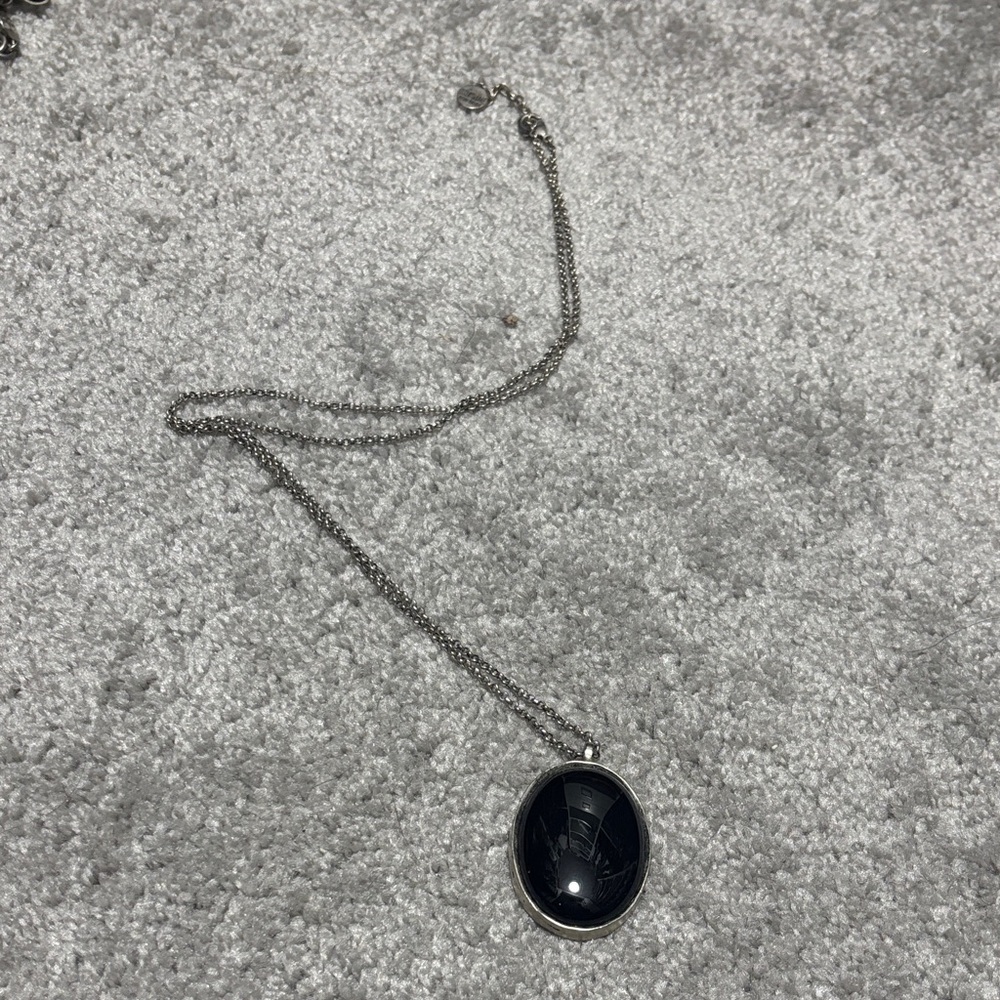 Silver Black Oval Pendant Necklace